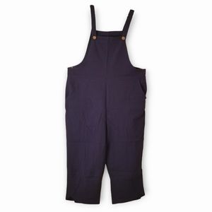 Linen Navy Blue Cropped Overalls, Medium
